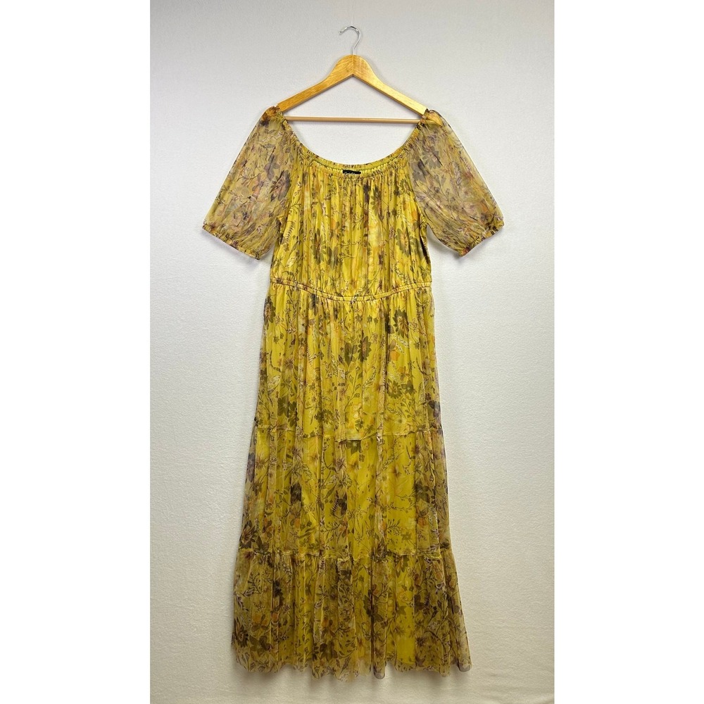 Cottagecore Candalite Woman Womens 3X Yellow Floral Tiered Maxi Dress Prairie